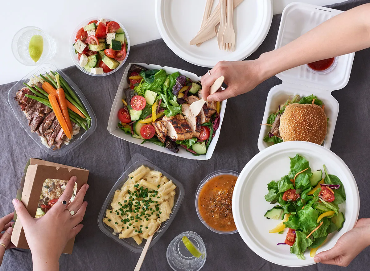 Takeout food on a table